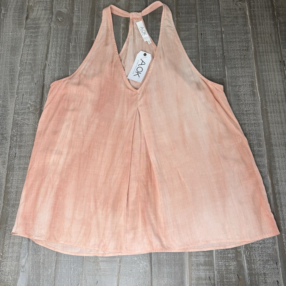 A.OK COEVOLUTION Coral Razor Back Tank Made In USA Sz L NWT